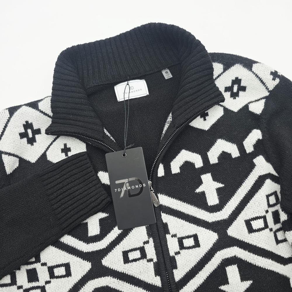 7 Diamonds Telluride Men's M Full Zip Sweater Black Geometric Wool Blend NWT